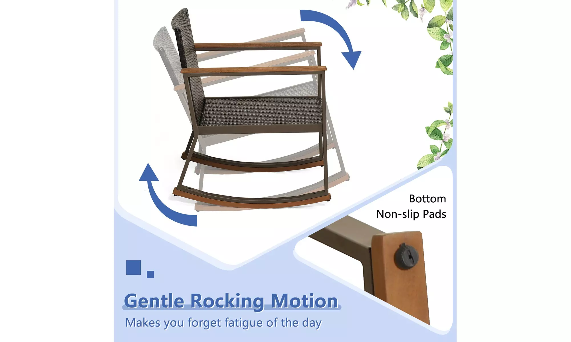 Costway 3 PCS Patio Rattan Rocking Chair Bistro Set Armrest Cushion Table