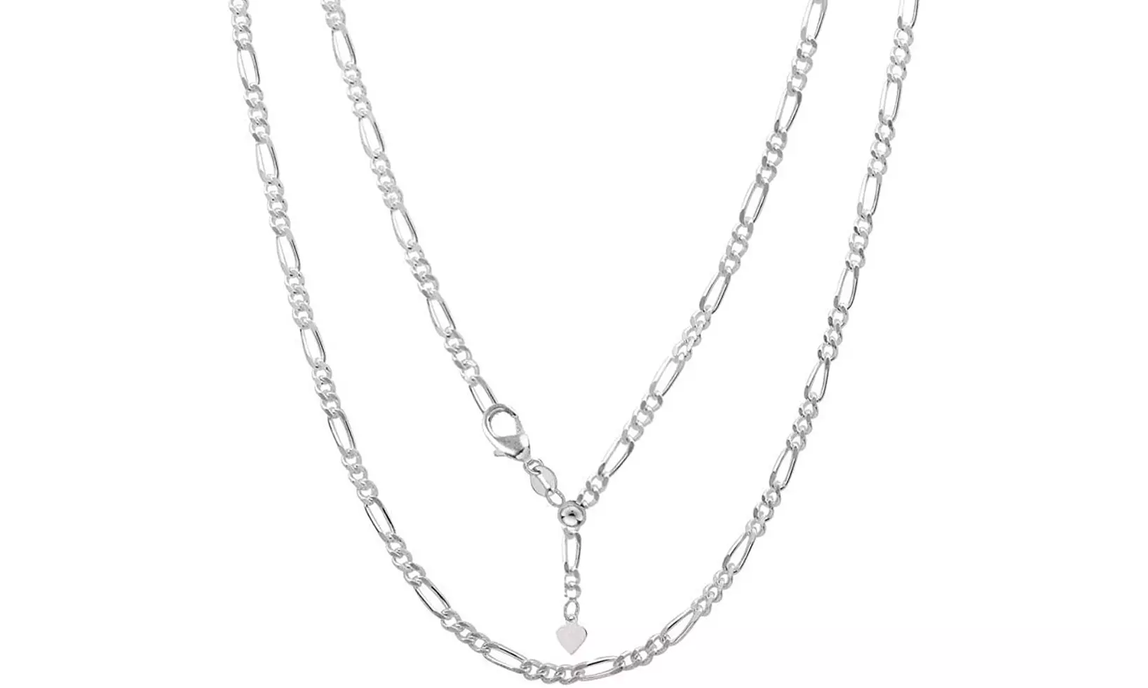 Italian Made Sterling Silver Adjustable 16 to 24 Inch Figaro Chain Neckalce - Primary Image