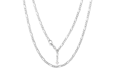 Italian Made Sterling Silver Adjustable 16 To 24 Inch Figaro Chain Neckalce Sterling Silver 18K Yellow Gold