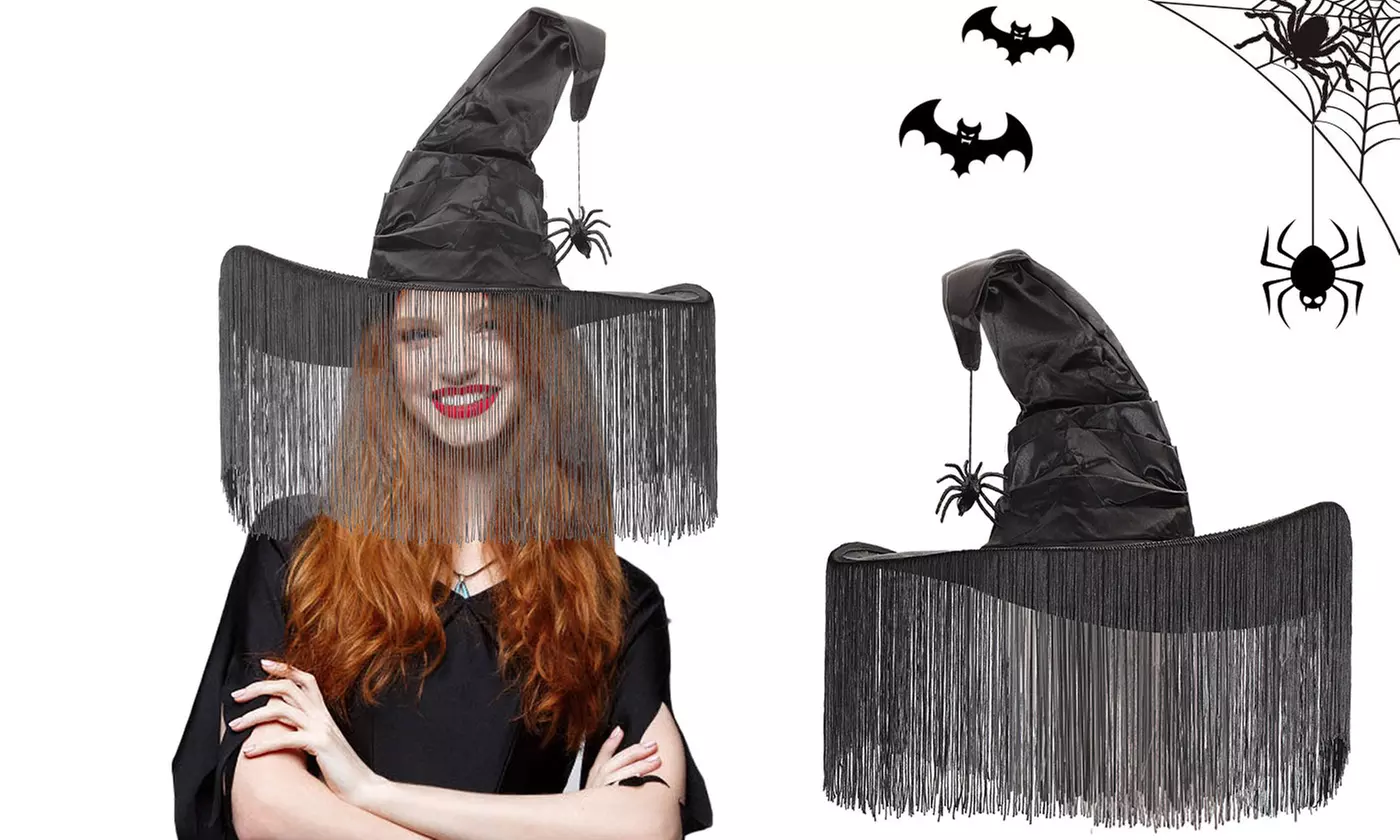 Women Halloween Black Ruched Witch Wizard Hat Fancy Dress Costume Accessory