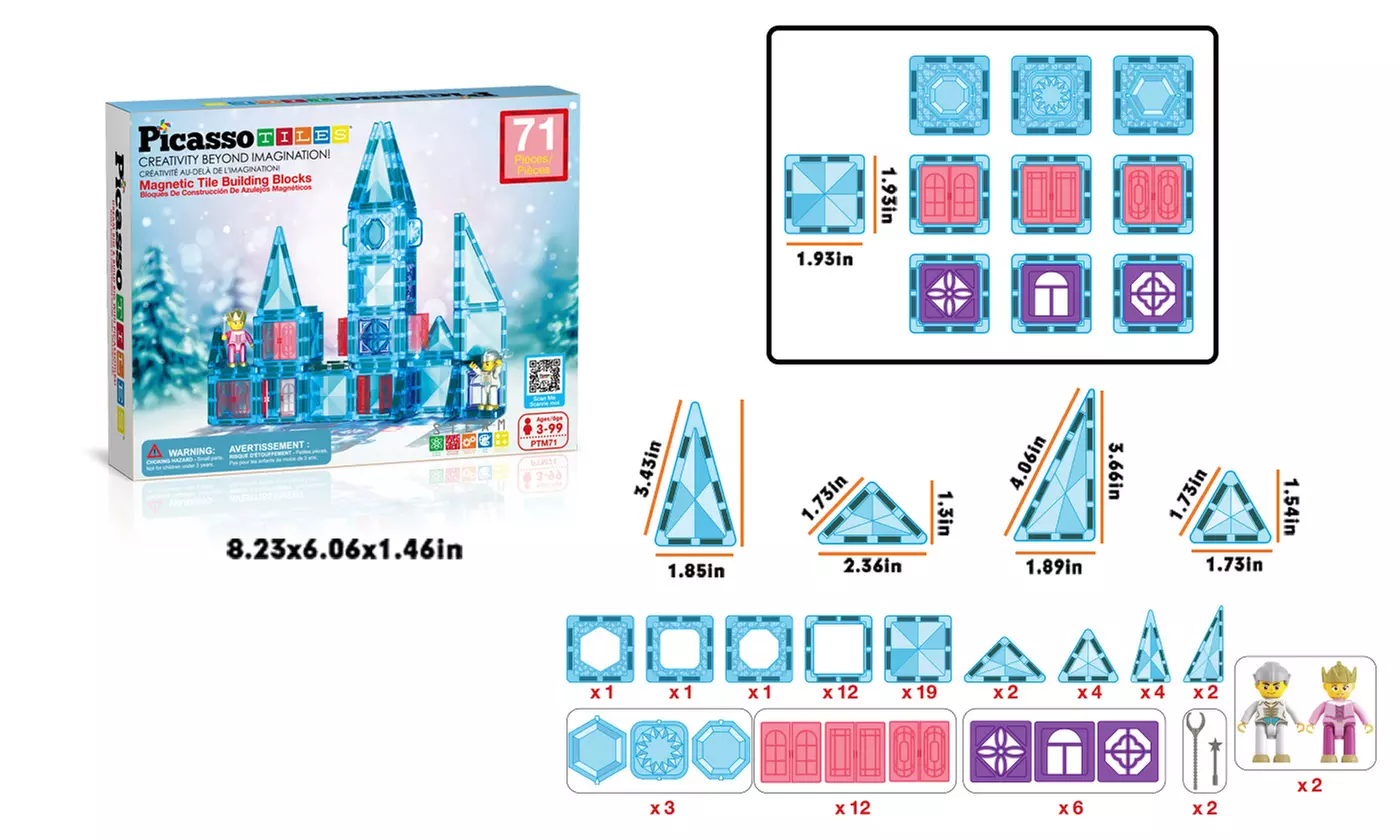 PicassoTiles 71pc Mini Diamond Magnetic Building Tiles Series Winter Ice Theme - Second Medium