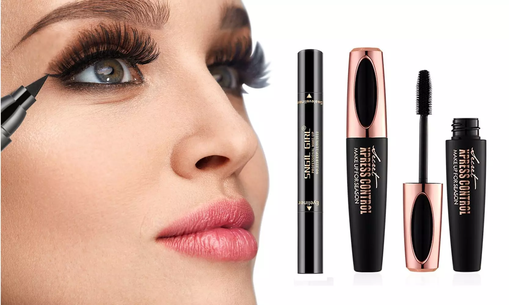 4D Voluminous Smudgeproof Silk Fiber Mascara or Eyeliner Pen w/ Eye Stamp - Primary Image