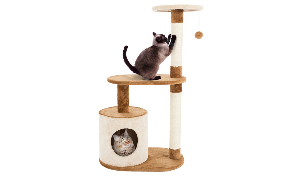 Cat Tree Condo 3 Tier 37.5in High with Condo and Scratching Posts by PETMAKER
