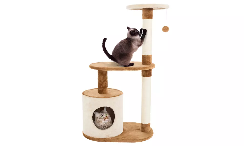 Cat Tree Condo 3 Tier 37.5in High with Condo and Scratching Posts by PETMAKER