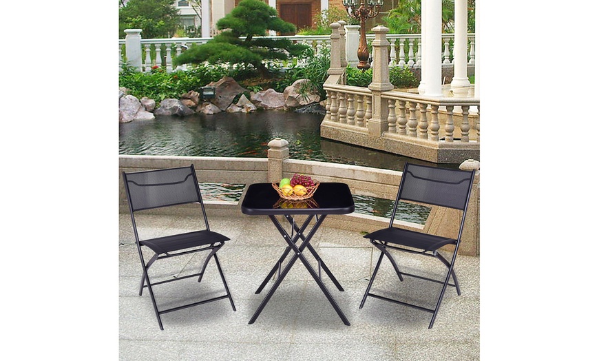 Image 1: Outdoor Patio 3PC Folding Square Table And Chair Suit Set Garden Bistro Backyard