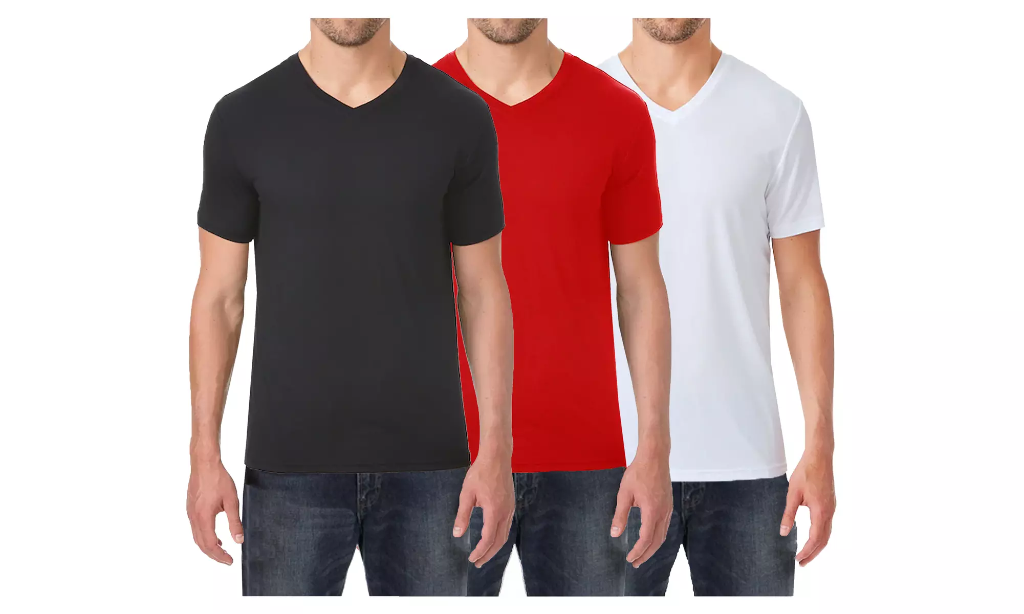 3-Pack Men's Short Sleeve V-Neck Cotton-Stretch Tee (S-2XL)