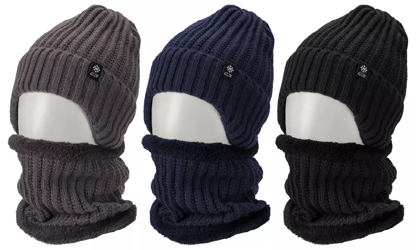 Men's Knit Winter Beanie Hat & Scarf Set 
