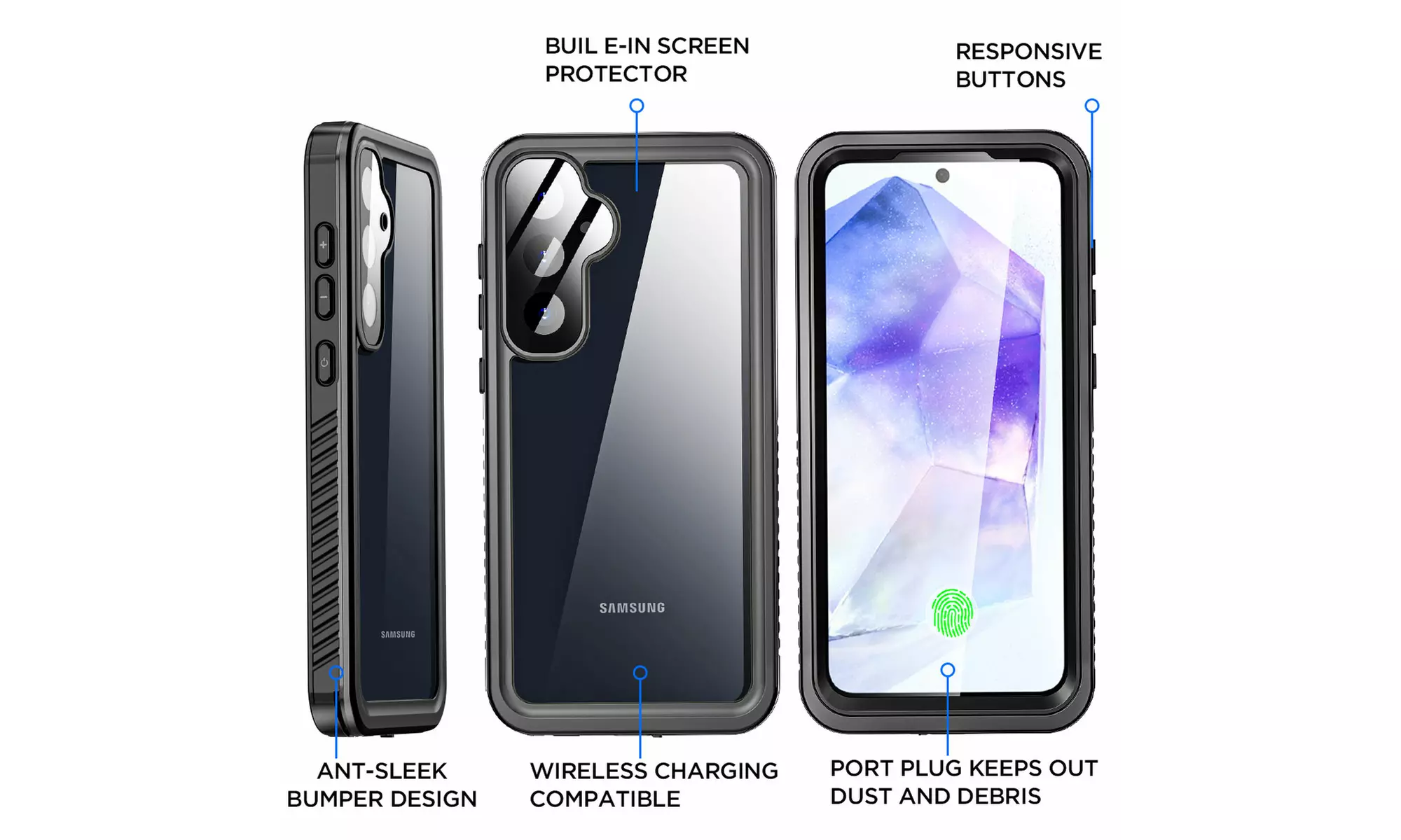 For Samsung Galaxy A55 5G Case Waterproof Heavy Duty Screen Protector Cover 