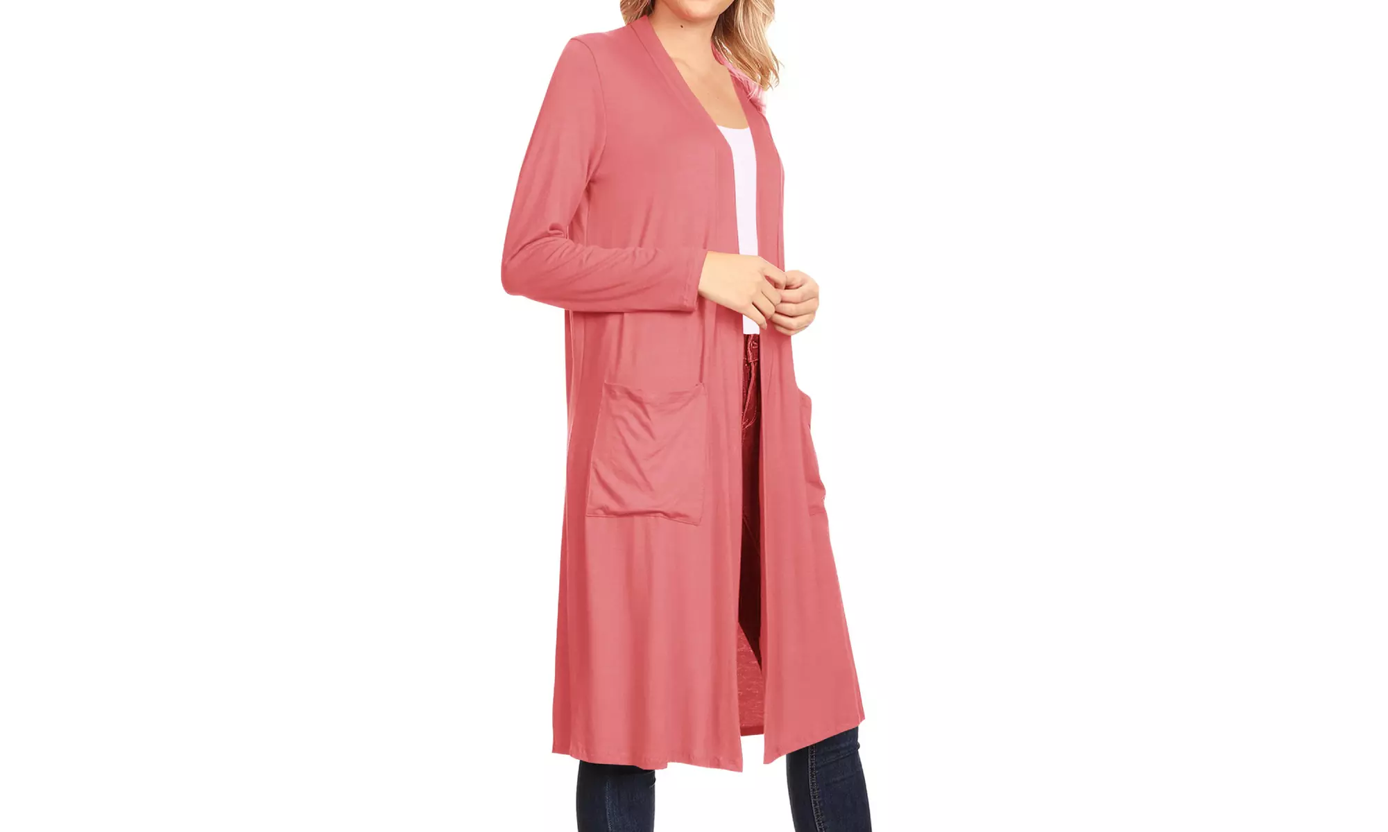 Women's Casual Open Front Side Pockets Solid  Long Cardigan