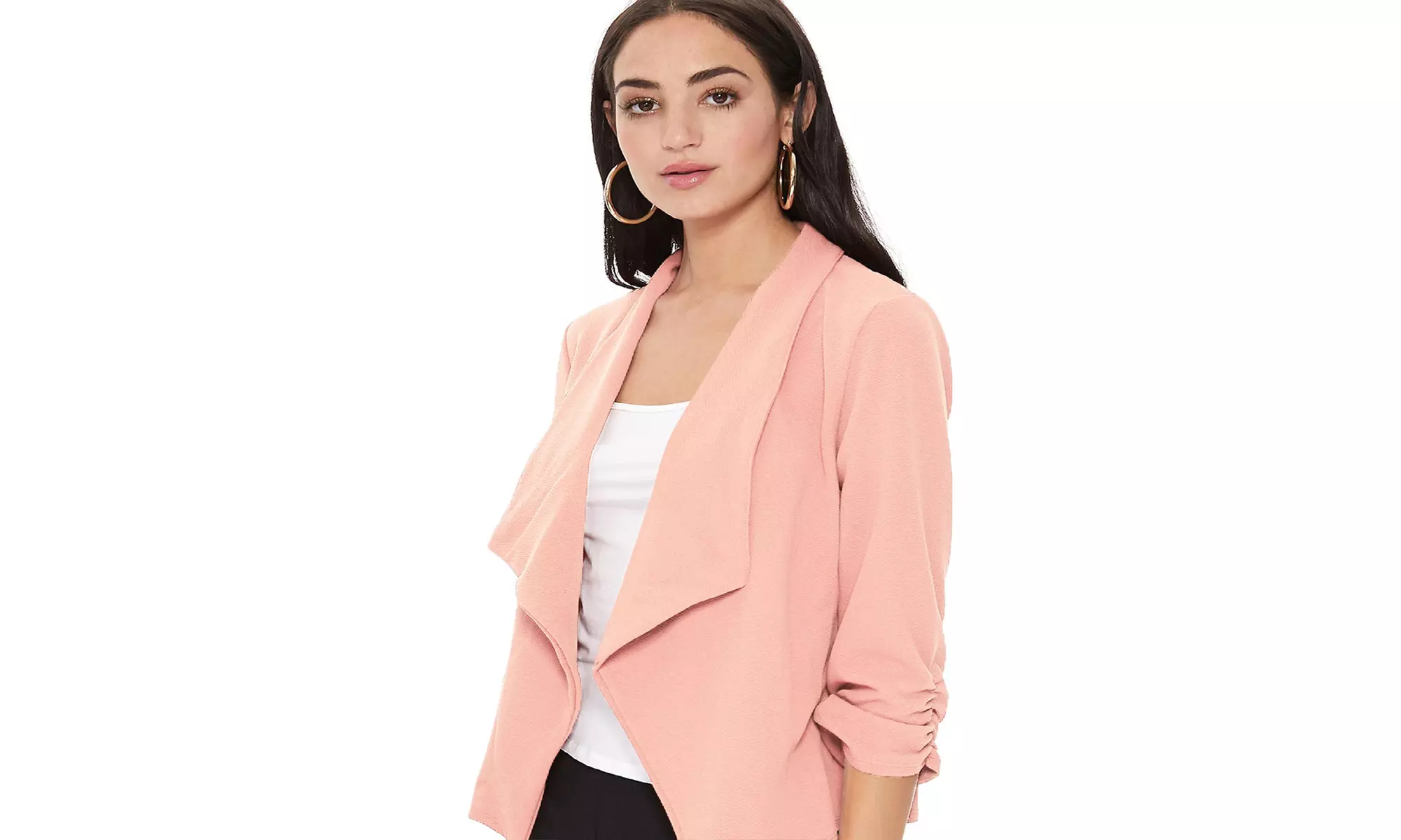 MOA Collection Solid Draped Open Front 3/4 Sleeve Jacket
