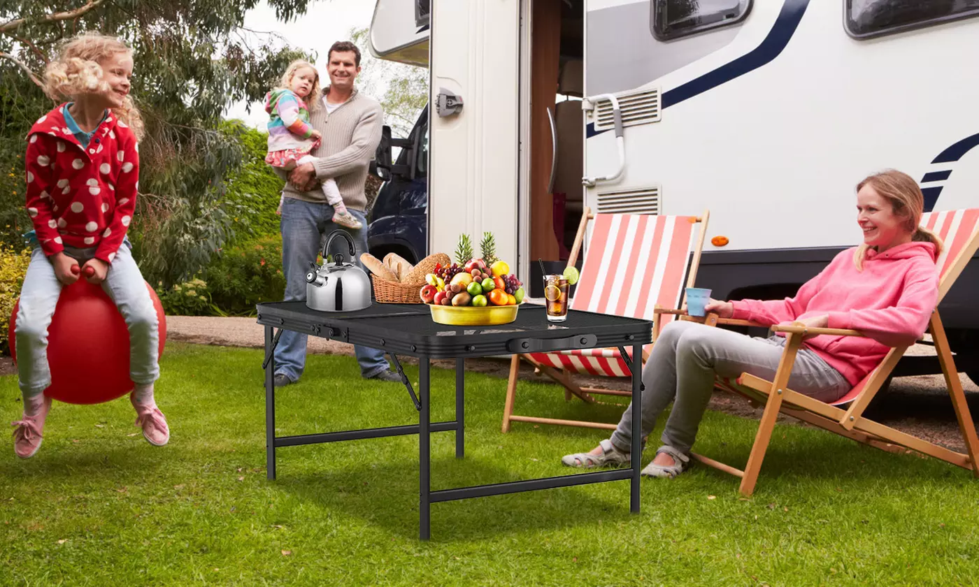  LakeForest Portable Aluminum Folding Camping Table and Grill Stand