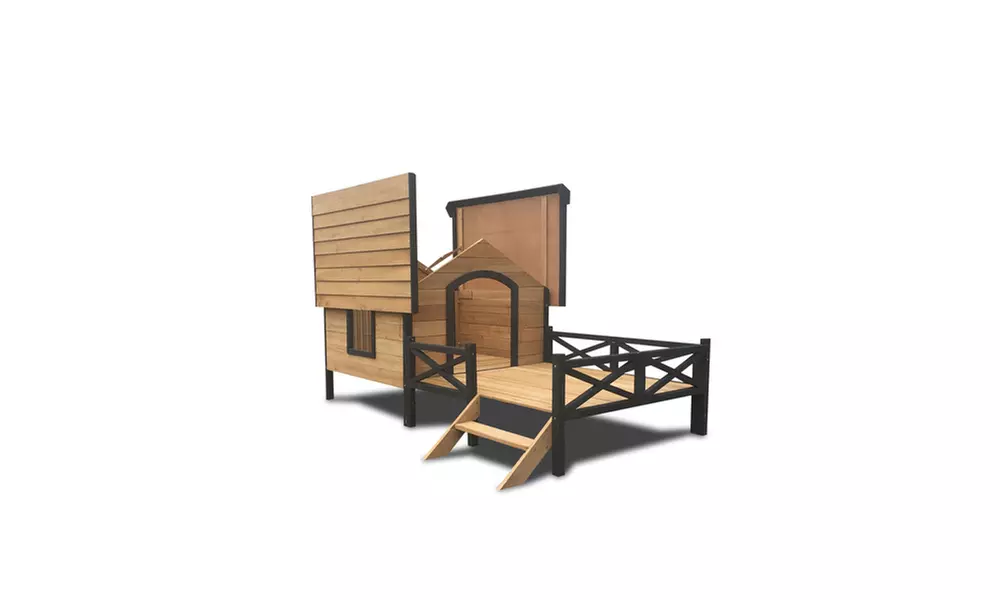 Outdoor Large Wooden Cabin House Style Wooden Dog Kennel with Porch - Second Medium