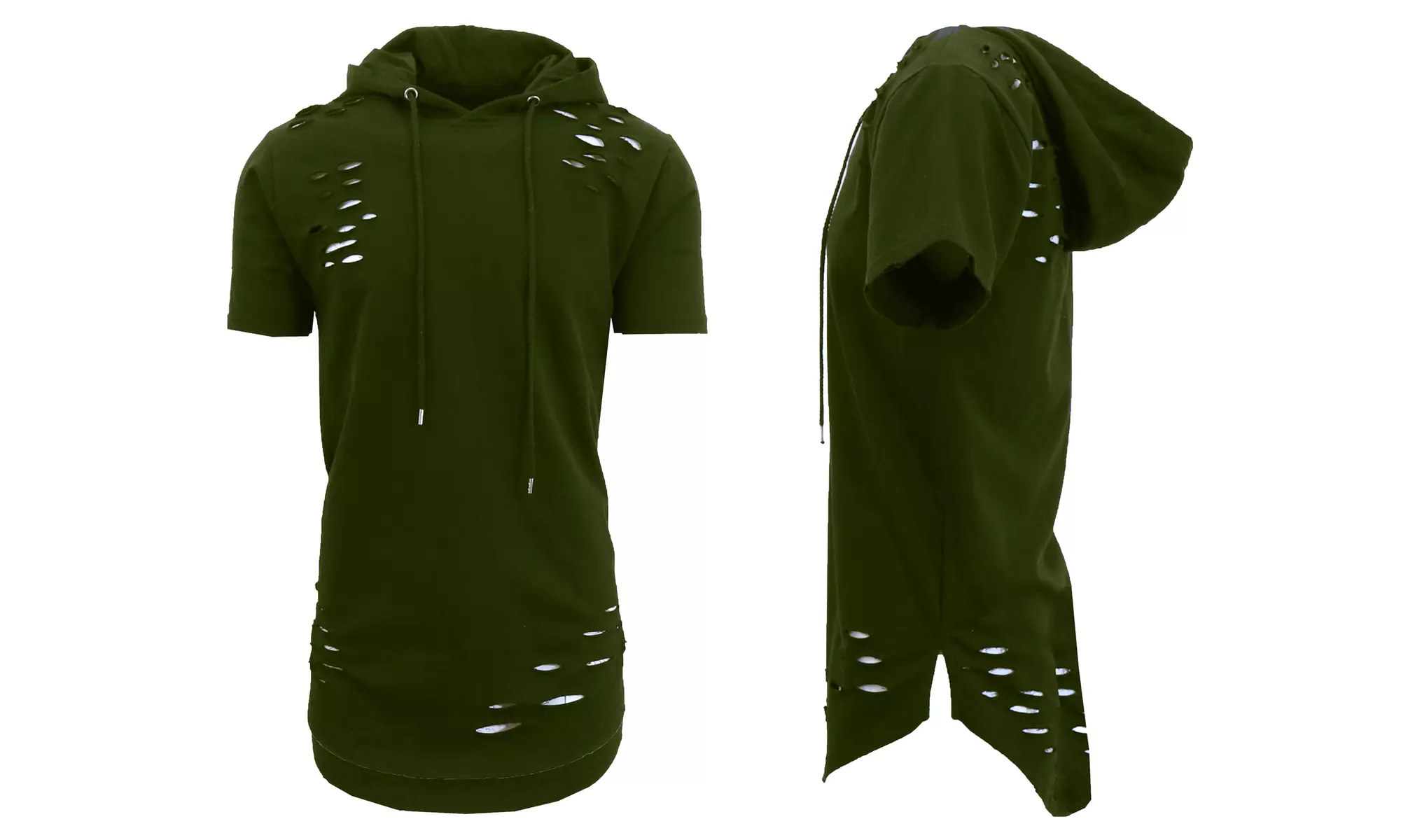 Galaxy By Harvic Men's Short Sleeve French Terry Ripped Pullover Hoodie (S-3XL)
