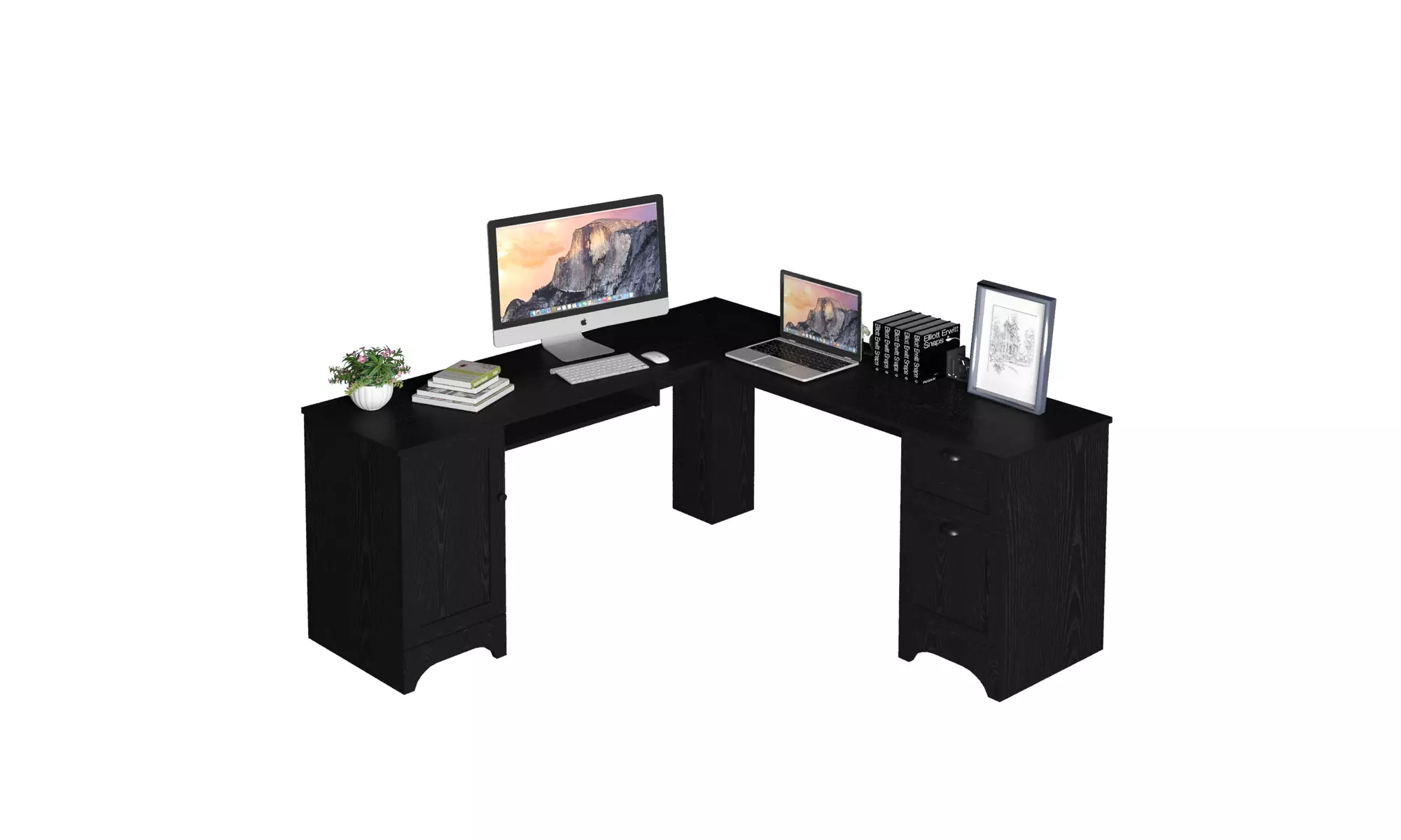 Costway L-Shaped Corner Computer Desk Writing Table Study Workstation Drawers  - Primary Image
