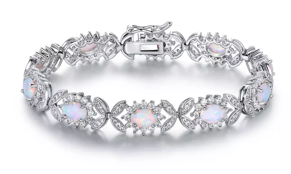 18K White Gold Plated Fire Opal Alternating Butterfly Tennis Bracelet - Primary Image