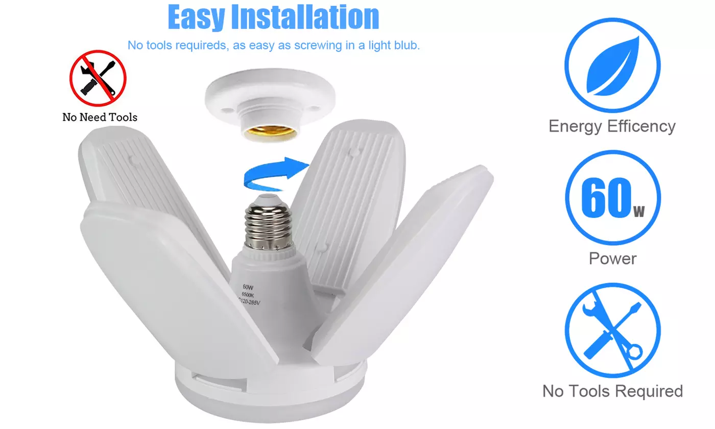 E27 LED Garage Light Bulb Deformable Ceiling Fixture Lights Shop Workshop Lamp
