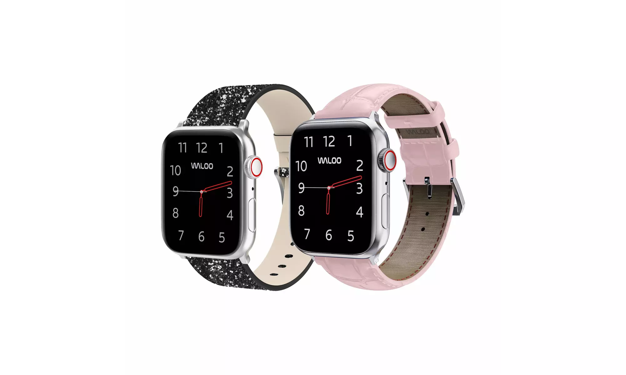 Waloo 2-Pack Leather Bling and Crocodile Embossed Apple Watch Bands