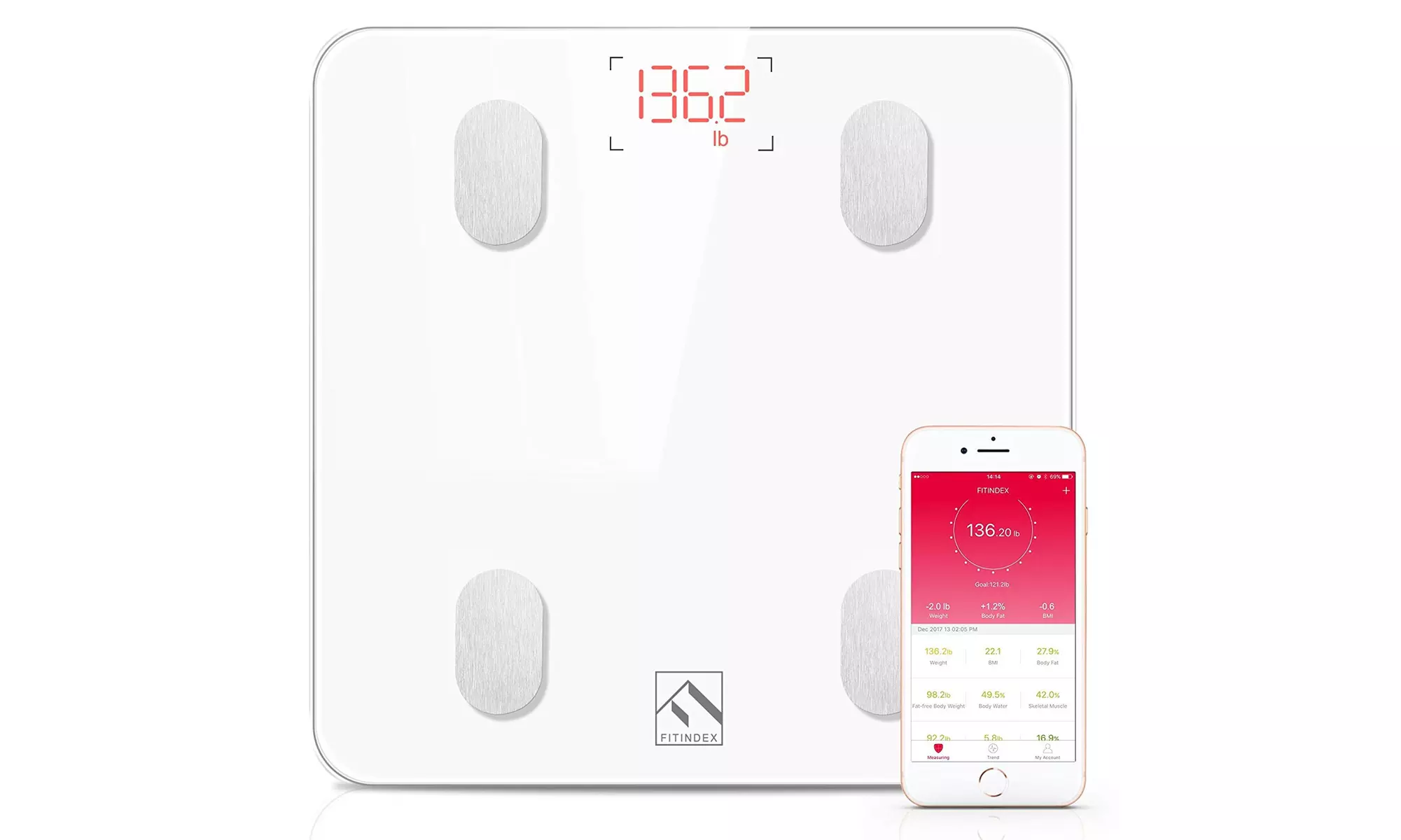 Bluetooth Body Fat Scale, FITINDEX Smart Wireless Digital Bathroom Weight Scale - Primary Image