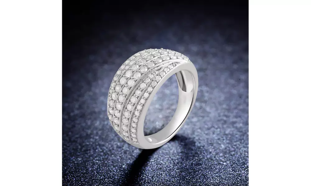 1 1/3 CTTW Diamond Cross Row Ring in Sterling Silver by DiamondMuse - Primary Image