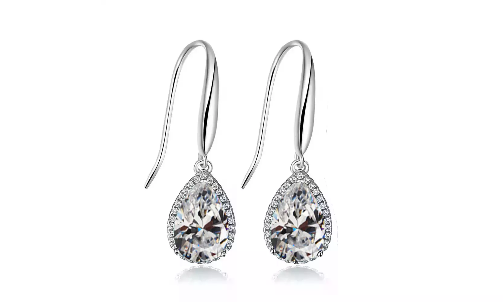 Paris Jewelry 14k White Gold Created Diamond Teardrop Earrings Plated