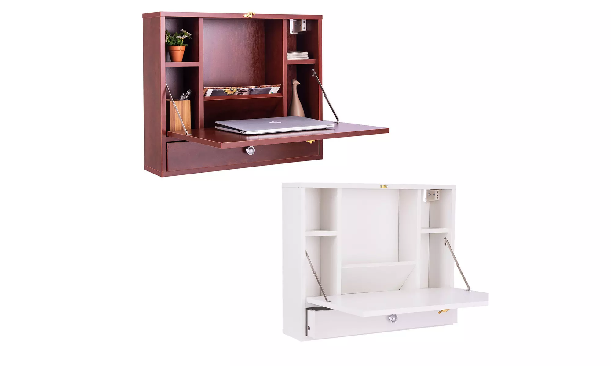 Costway Wall Mounted Folding Laptop Desk Hideaway Organizer Storage Space Saver - Primary Image