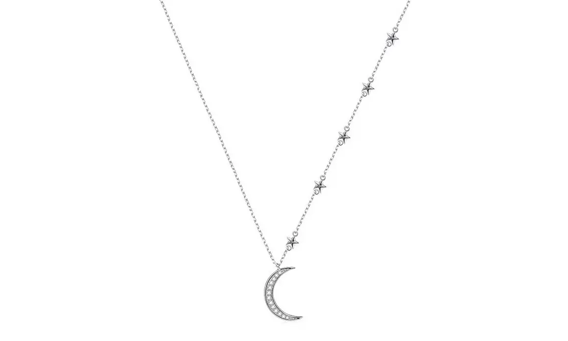 Crescent Moon Station Star Crystal Necklace Made With Crystals From Swarovski