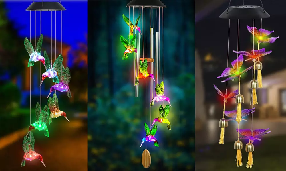 LED Lights Solar Power Hummingbird Butterfly Wind Chime Home Decor Yard Garden - Primary Image