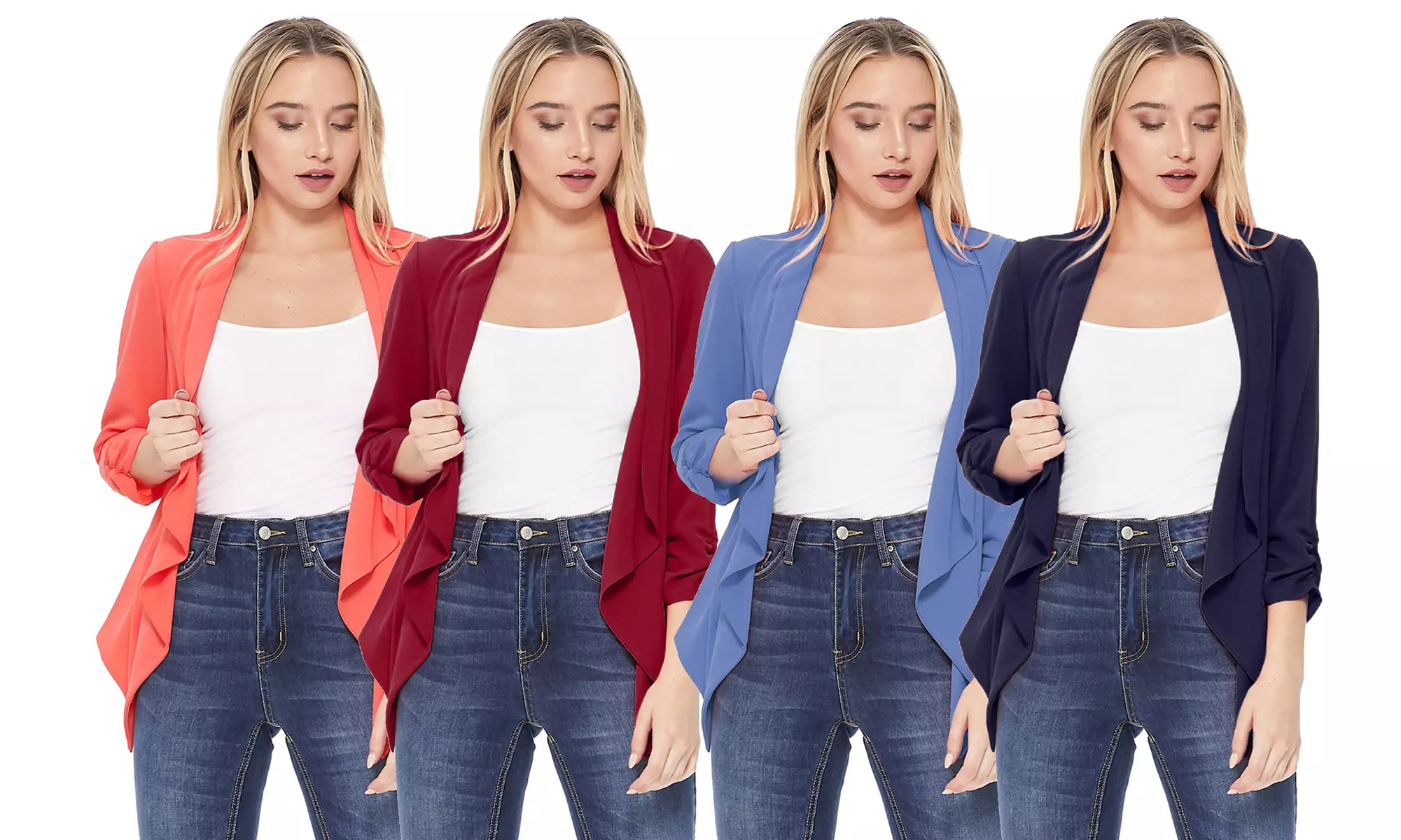 Solid Casual Loose Fit Comfy Open Draped Neck Cardigan Blazer Jacket/Made in USA - Primary Image