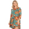 Image 15: Floral Pattern Print 3/4 Sleeve Loose Fit Casual Pocket Midi Dress