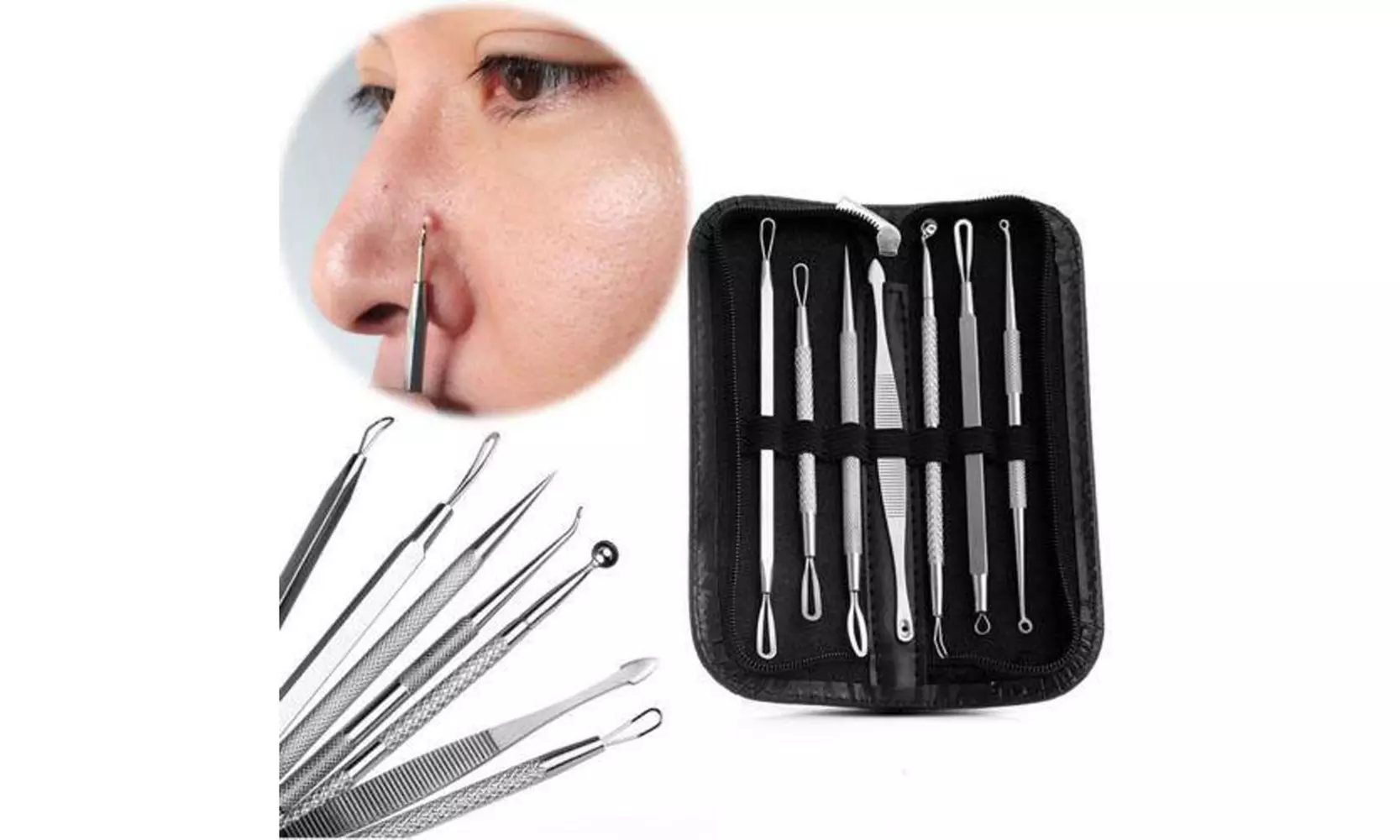 7pcs Blackhead Acne Comedone Pimple Blemish Extractor Remover Tool Kit - Second Medium