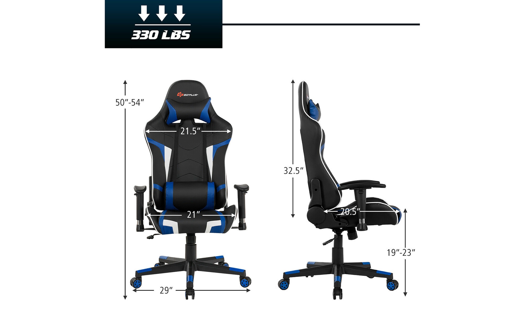 Reclining Massage Gaming Chair with Lumbar Support and Headrest