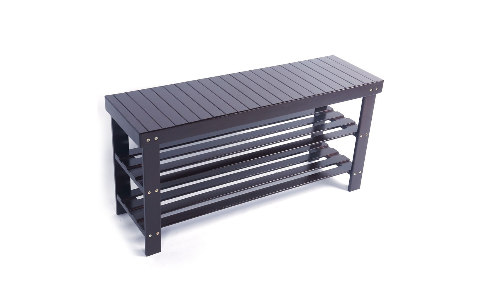35" Strip Pattern 3 Tiers Bamboo Stool Shoe Rack Coffee