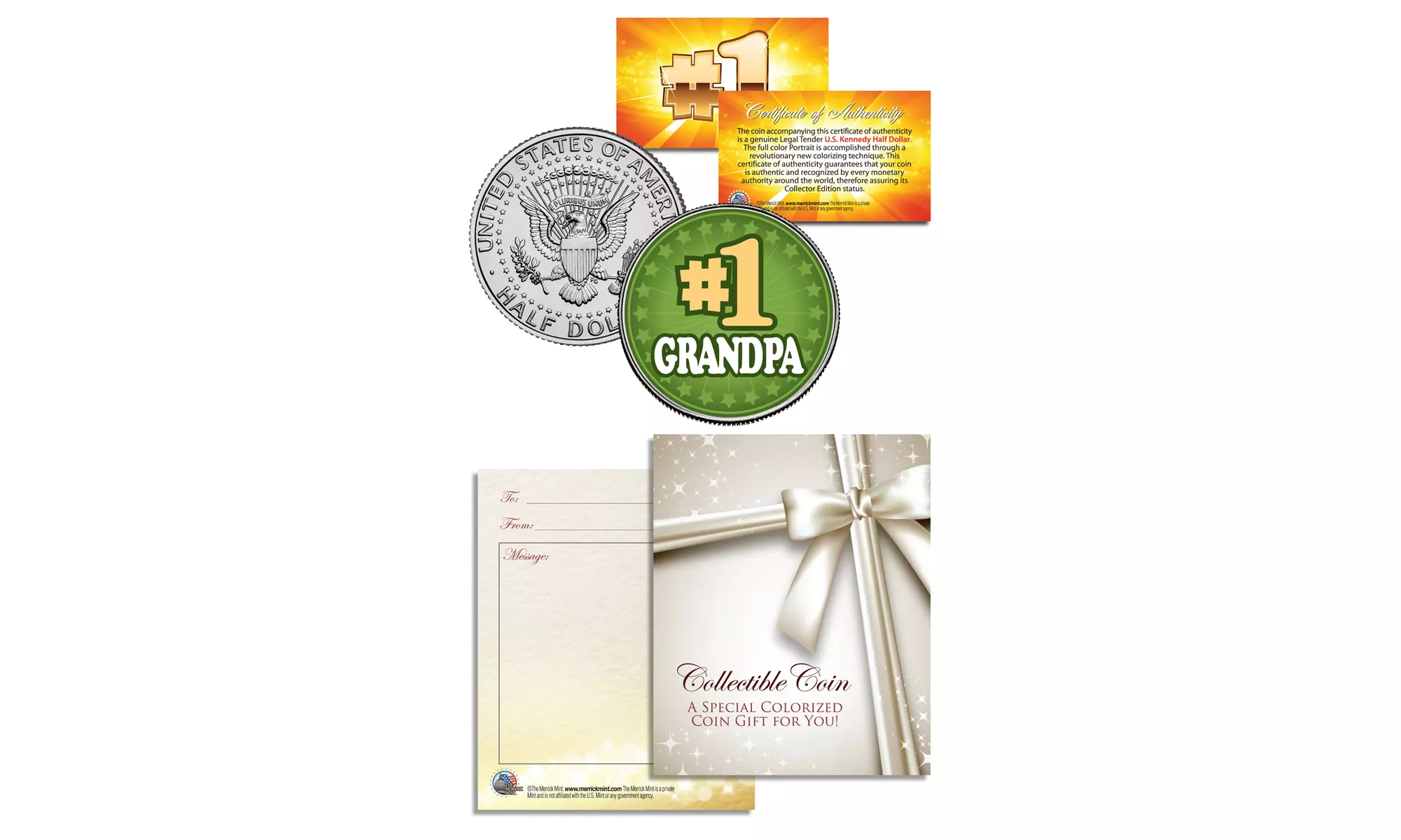 No. 1 DAD or GRANDPA Father's Day JFK Kennedy Half Dollar U.S. Coin w/Gift Card - Second Medium