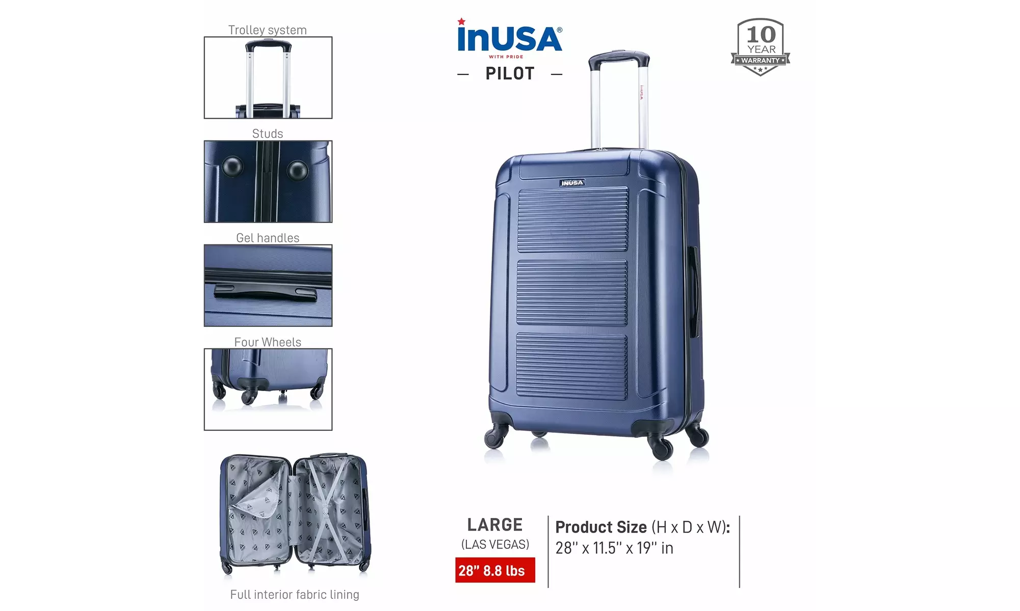 InUSA Pilot Lightweight Hardside Spinner Luggage