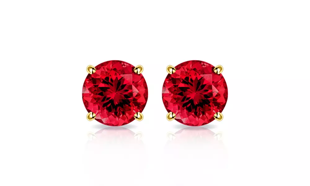 Solid 10K Gold 2CTW Created Ruby Stud Earrings By MUIBLU Gems