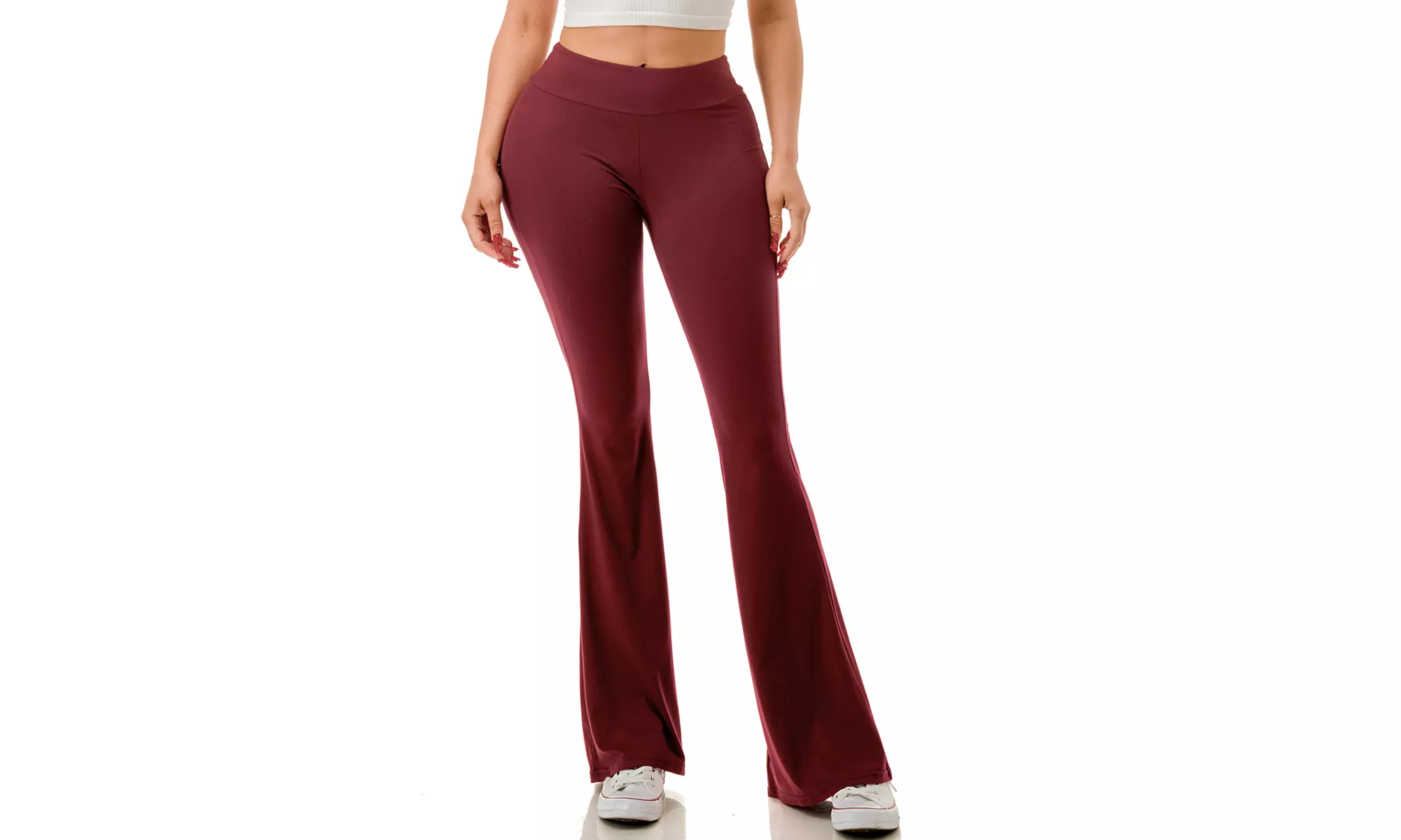 Women's High Waist Flare Leg Pants Elastic Tummy Control Yoga Casual Leggings