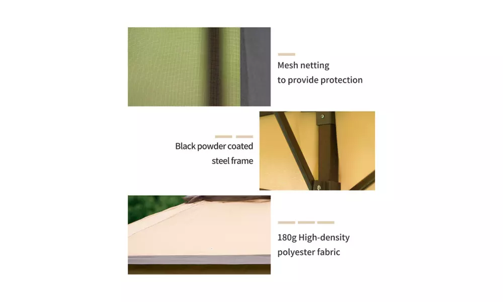 U-style Iron hexagon Patio Gazebo khaki
