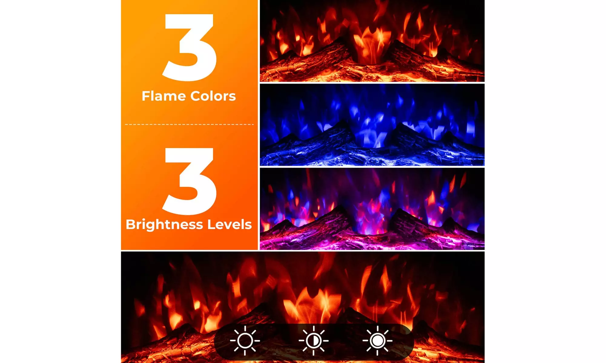 Costway 23" Electric Fireplace Insert with Remote Control Adjustable Flame Color