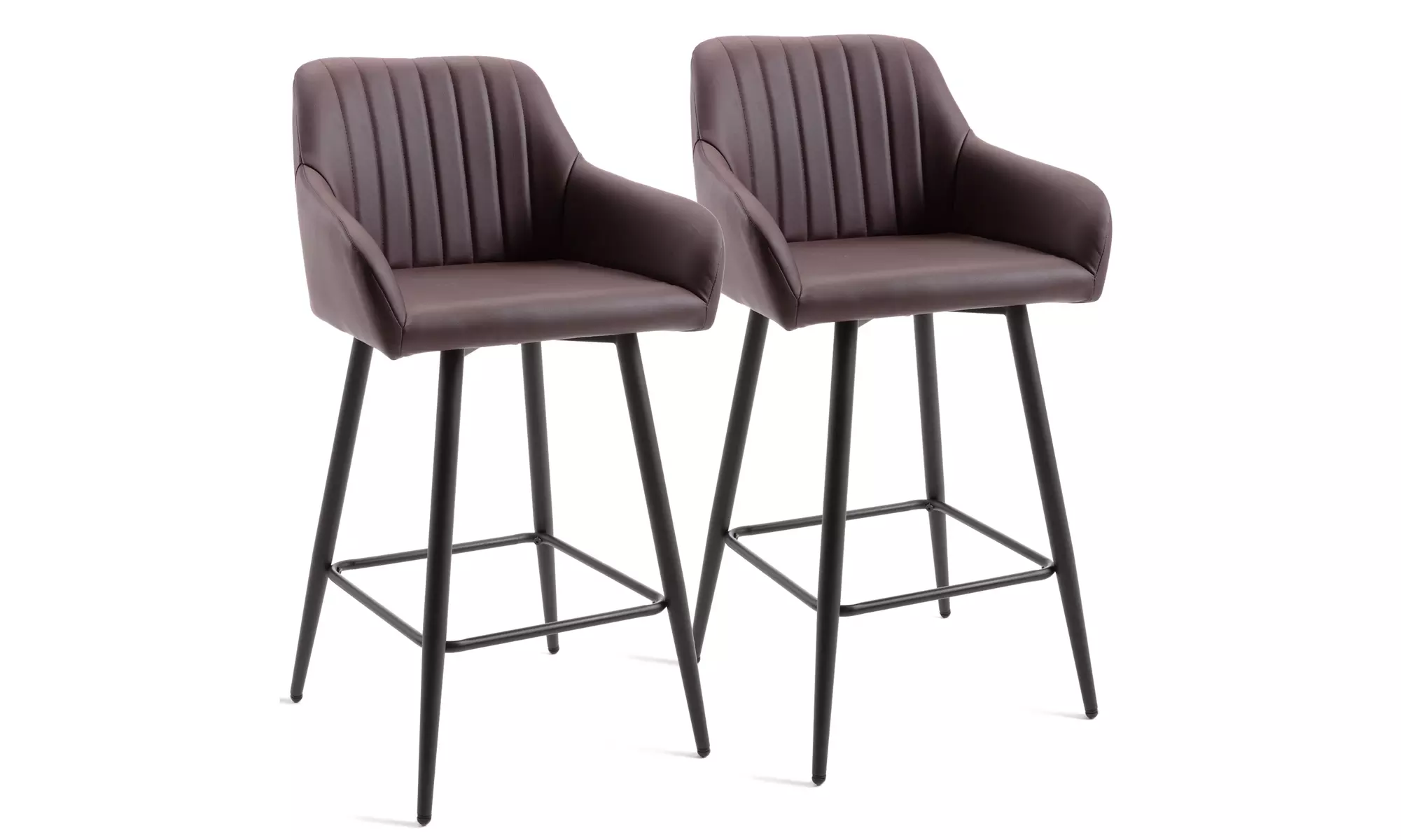 Set of 2 Bar Stools PU Leather Metal Legs Dining Pub Chairs - Primary Image