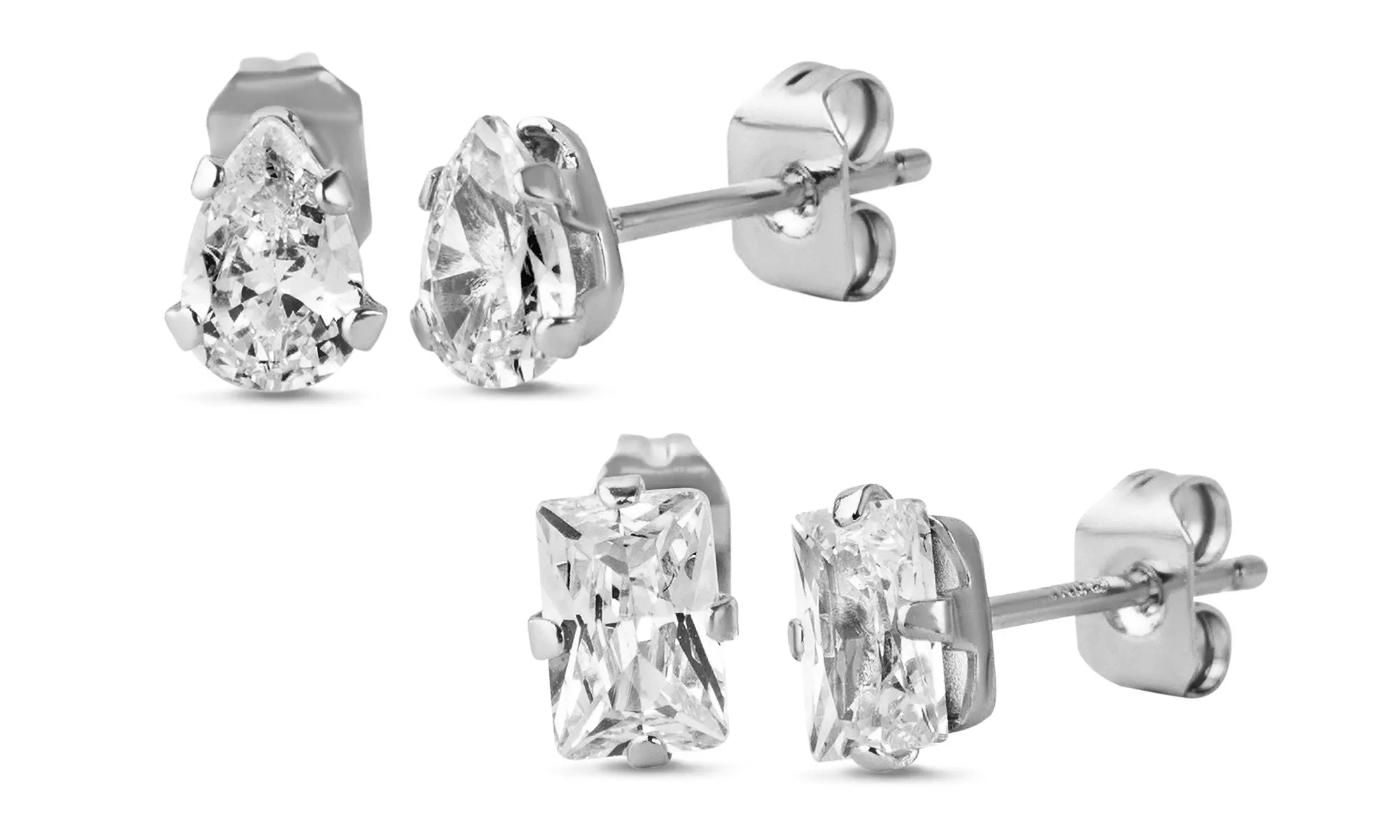 Lesa Michele Pear and Radiant Cubic Zirconia 2 pair Stud Earrings Set - Primary Image