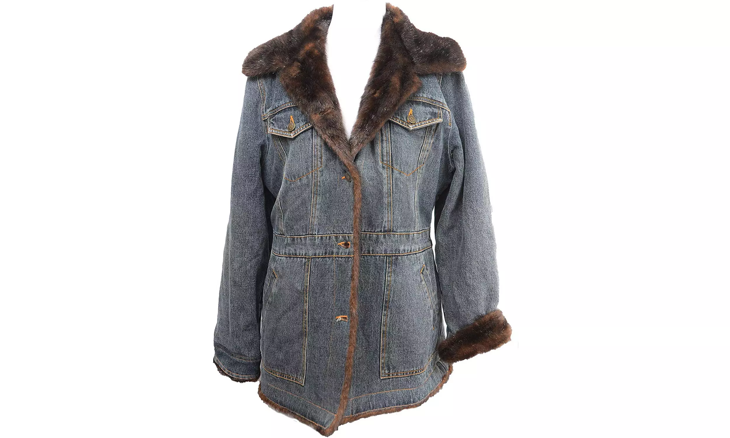 Vtg Marvin Richards Denim Jacket Coat Faux Fur Mink Lined Women Size shops L