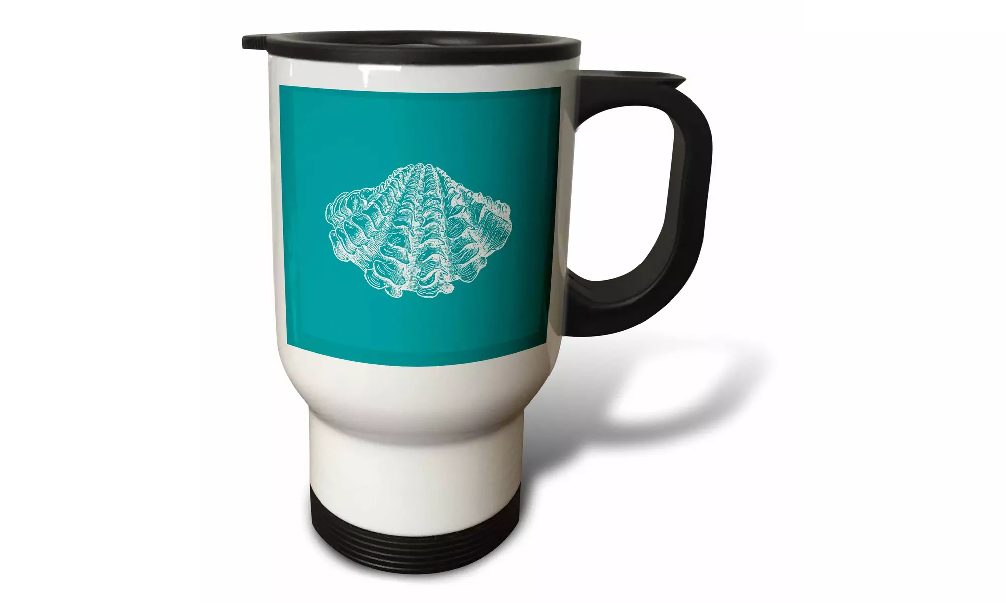  Travel Mug Teal Blue seashell etching print Modern Sea shell clam beach ocean  - Primary Image