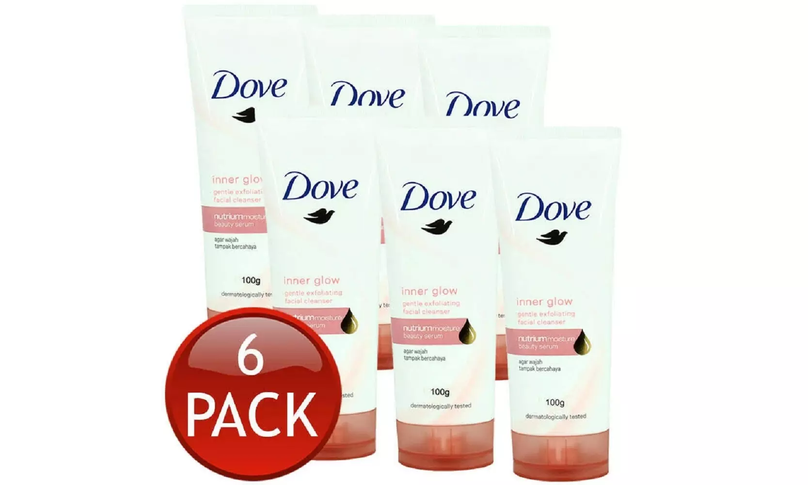 Dove Inner Glow Gentle Exfoliating Facial Cleaner 100 Grams (6 Pack)