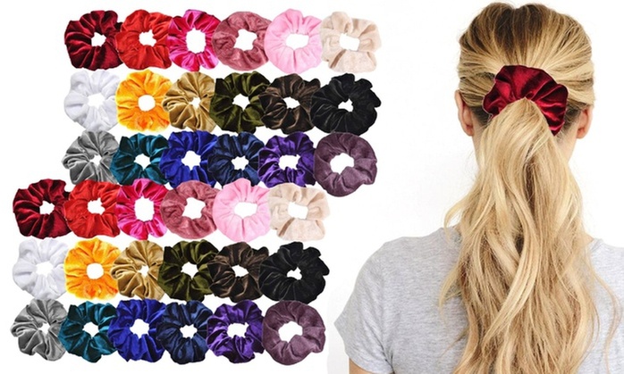 Elastic Velvet Hair Scrunchies - Assorted Colors - 18 Pack or 36 Pack