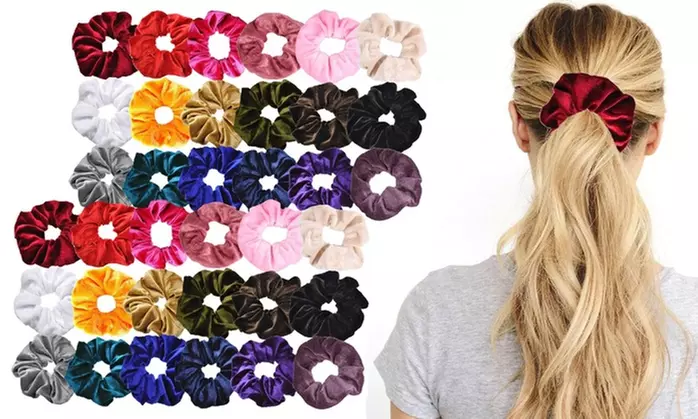 Elastic Velvet Hair Scrunchies - Assorted Colors - 18 Pack or 36 Pack