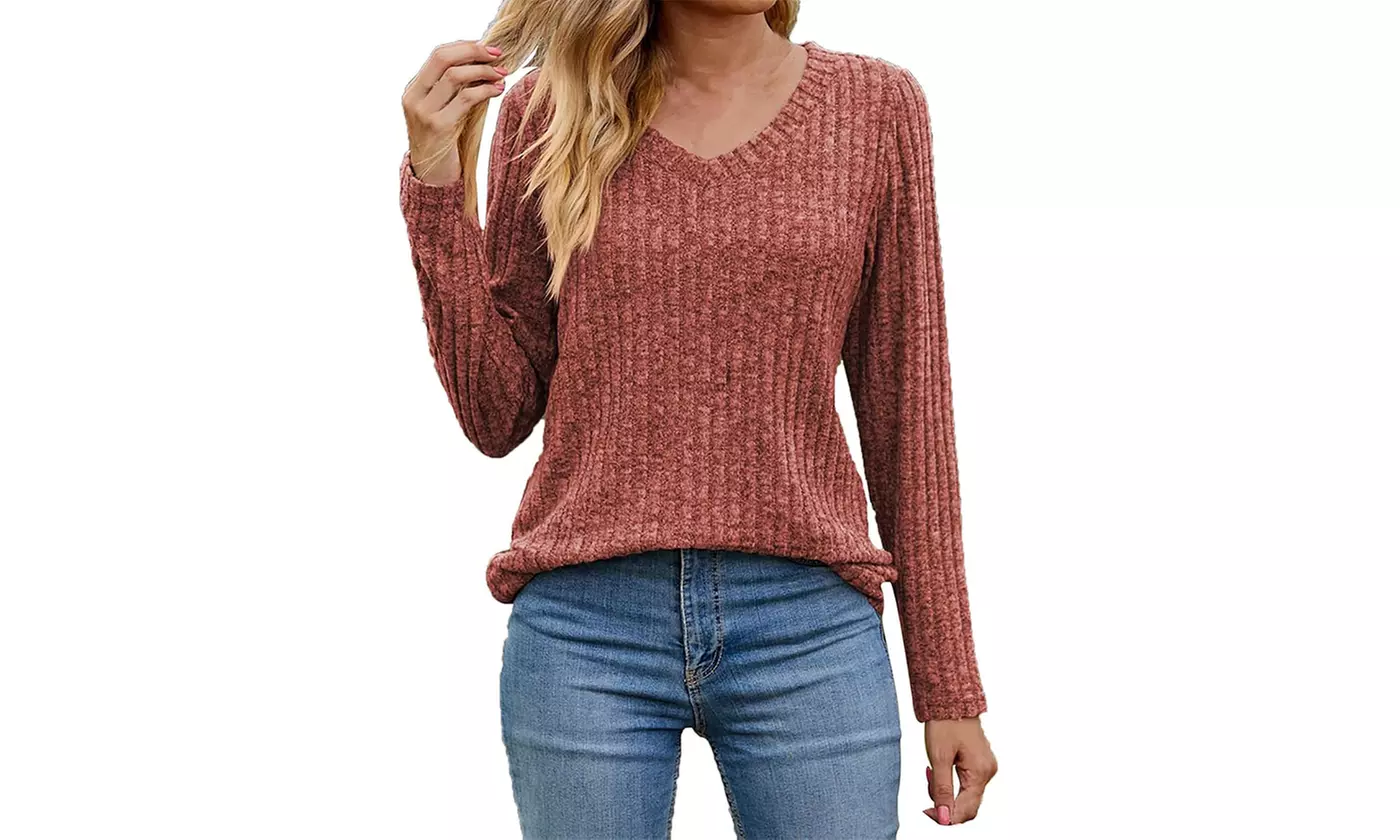 Bohuma Women's Casual Sweaters Solid Long Sleeve Sweater Crew Neck