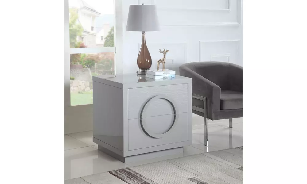 Urbino Nightstand Side Table Crocodile Lacquer Finish - 2 Self Closing Drawers - Primary Image