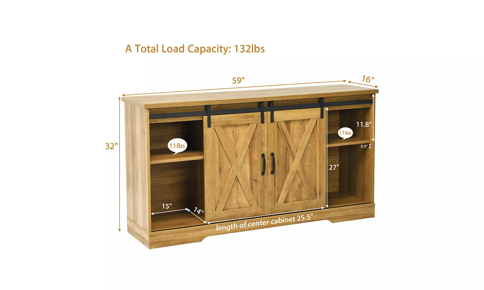 Costway 59'' Farmhouse TV Stand Sliding Barn Door Cabinet w/ Adjustable Shelf