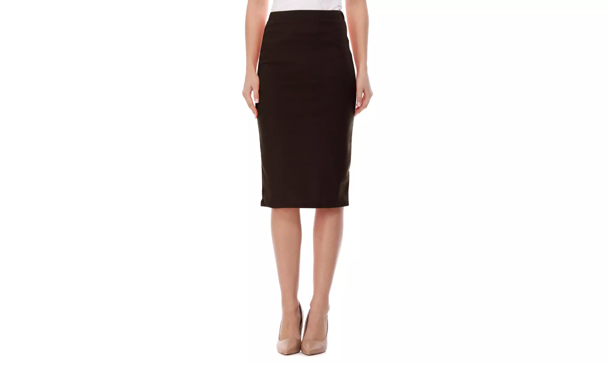 Women's Elastic High Waist Stretch Comfy Office Work Wear Solid Midi Skirt S-3XL