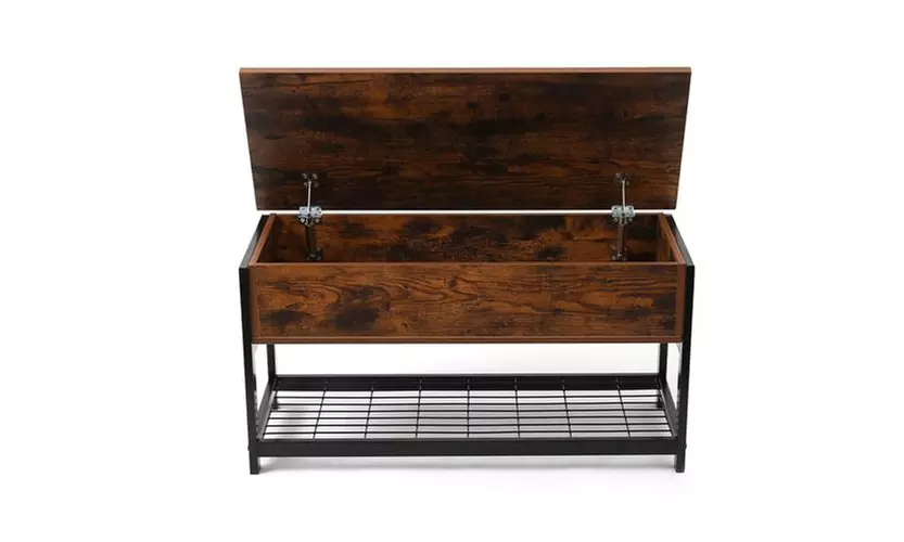 Industrial Storage Bench, Entryway Lift Top Shoe Storage Bench in Hallway - Image 5